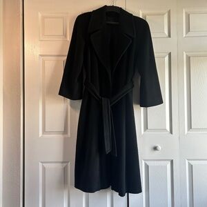 SAKS Fifth Avenue Black Cashmere Coat Women’s 10 Vintage Open Front Belted EUC